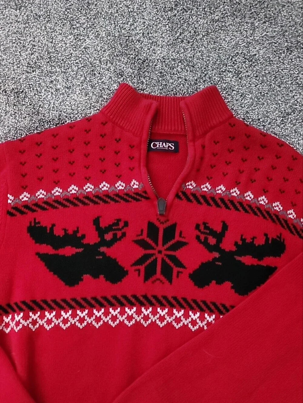 Chaps Men’s Red Zip-Up Holiday Reindeer Sweater